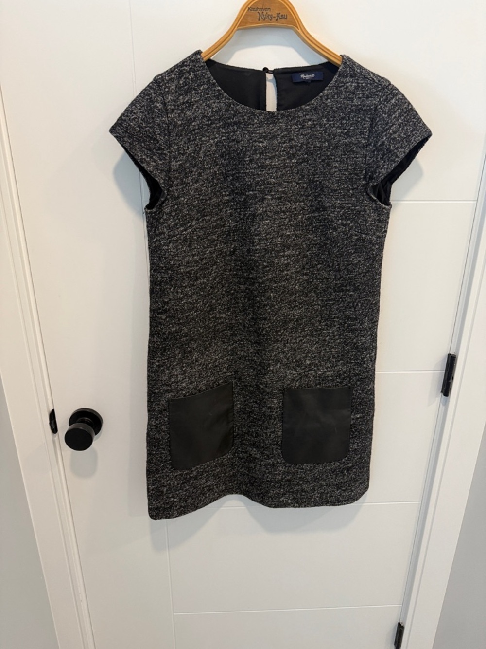 Madewell Black Heather Mini Dress with Faux Leather Pockets size small/ medium